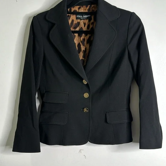 DOLCE &GABBANA  blazer skirt suit size 40-xS black gold button luxury classic - Picture 9 of 16